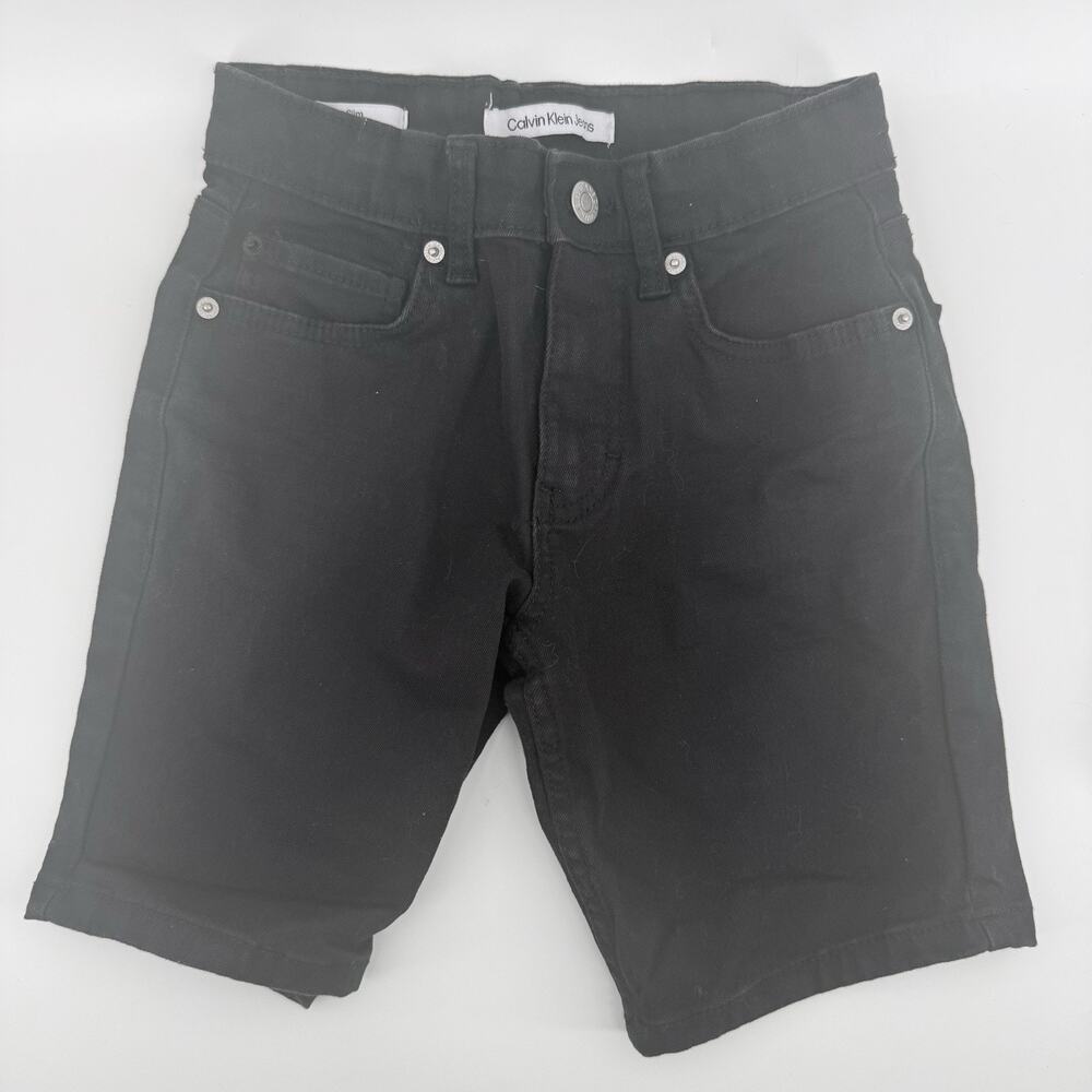 Calvin Klein Slim Fit Adjustable Waist Denim Shorts Boys Size 8 Summer Black EUC